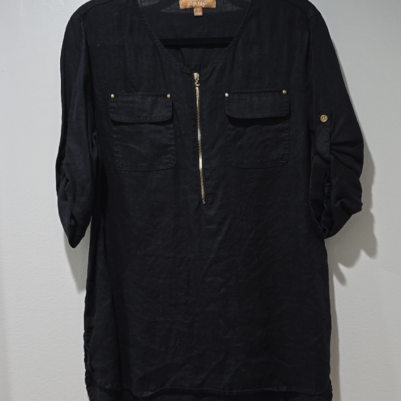 Ellen Tracy Tops - Ellen Tracy Black 3/4 Sleeve Buttoned Tunic
